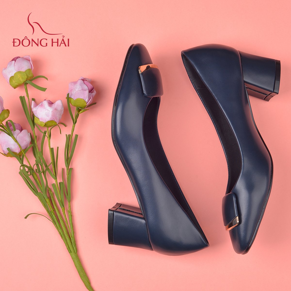 Giày Cao Gót Nữ Đế Vuông Đông Hải GC91984 Xanh