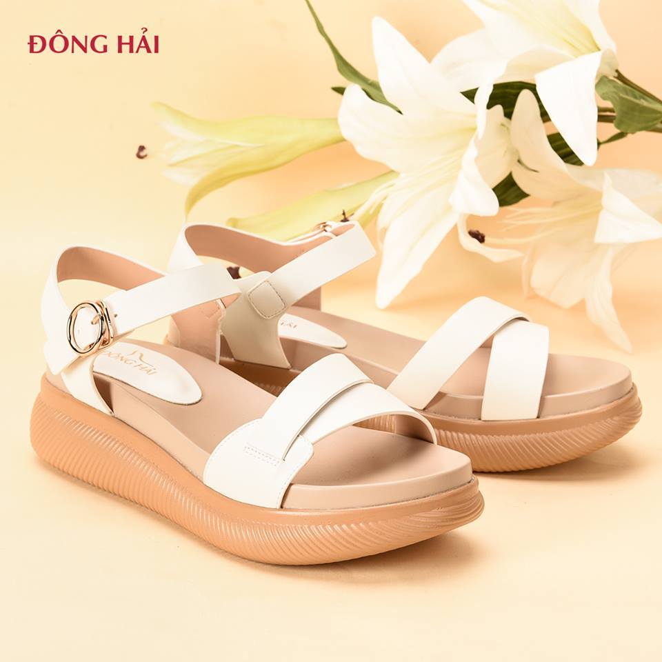 Giày Sandal Nữ Đế Xuồng Đông Hải S85K7 Trắng