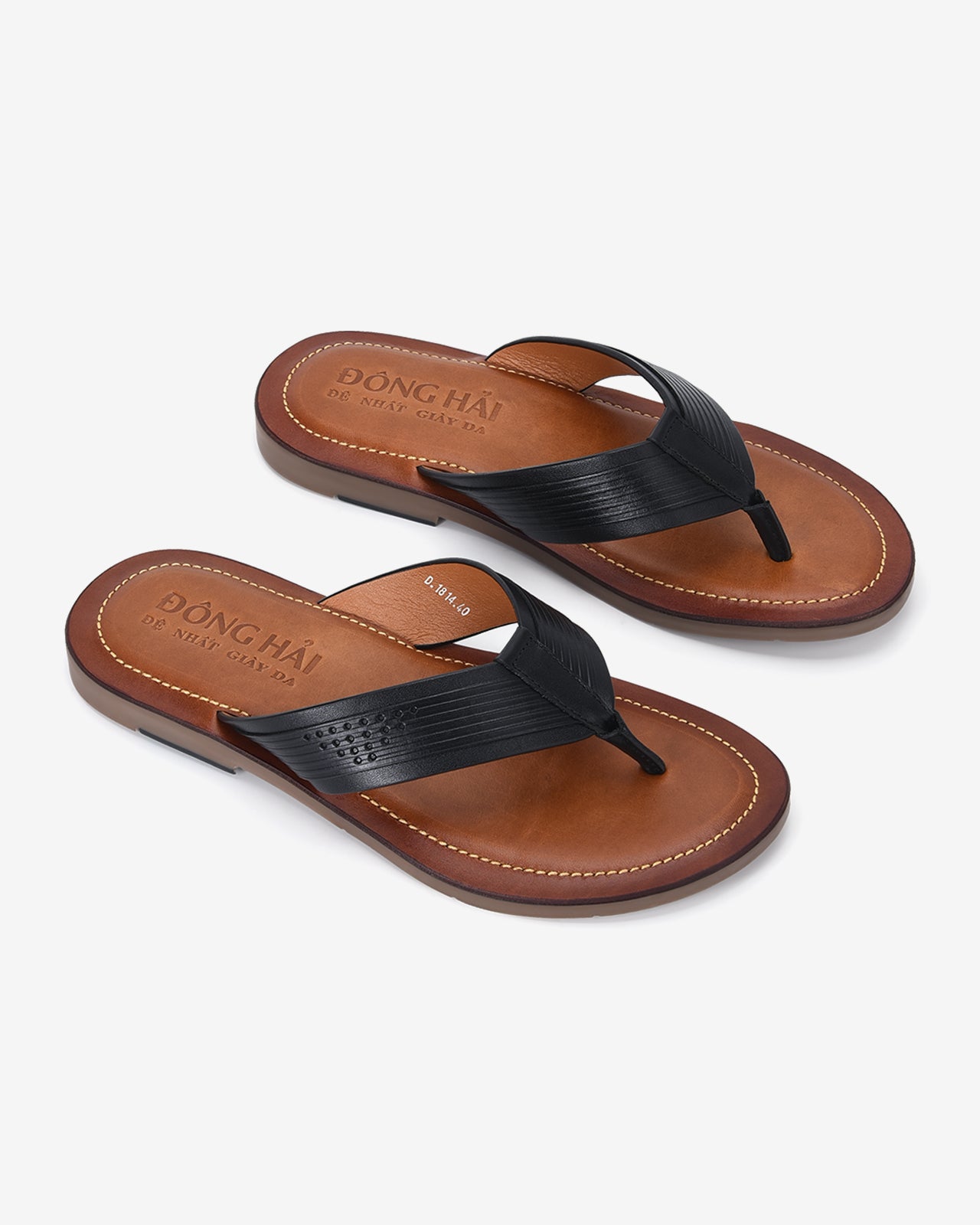 Dép Kẹp Da Dập Vân Sọc-D1814Đen Color1