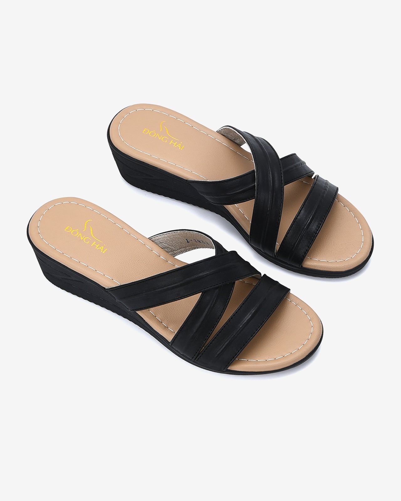 Dép Xuồng Da Nữ Quai Bảng-D5282Đen Color1