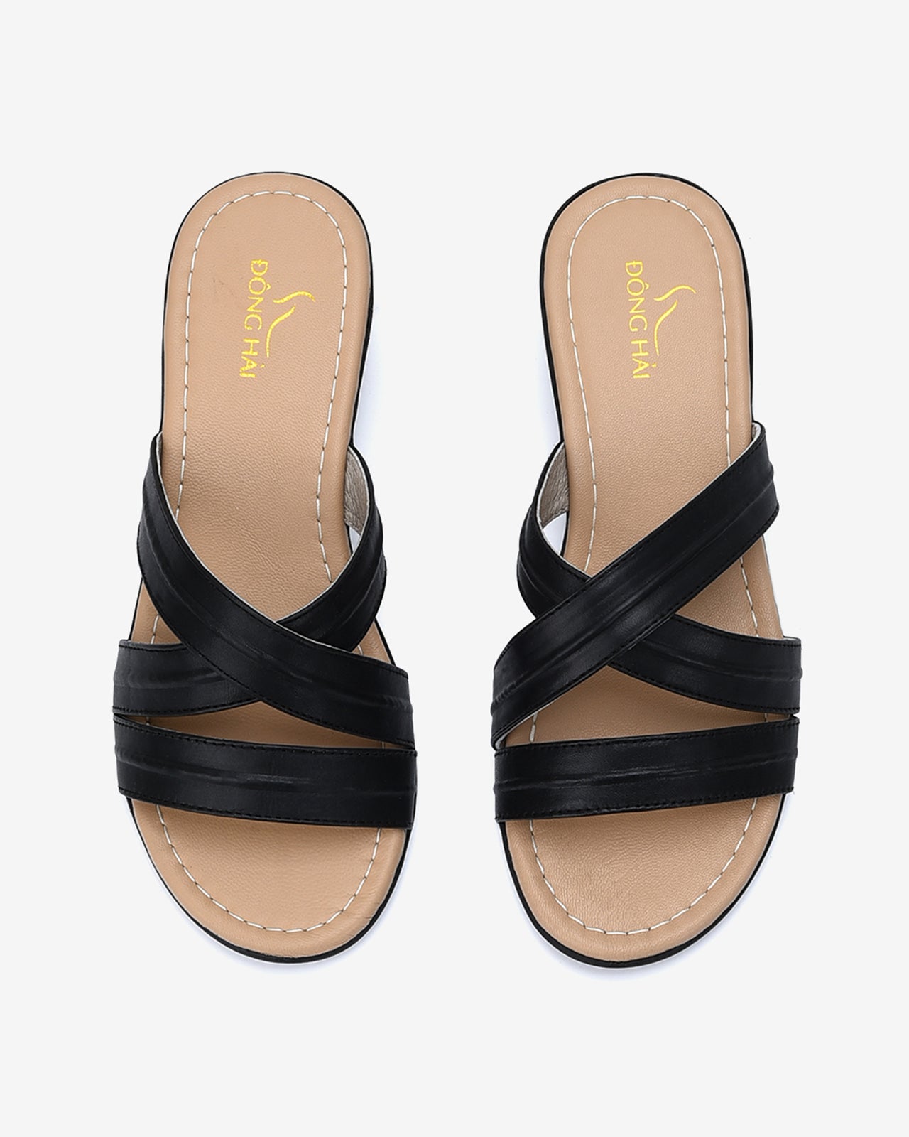 Dép Xuồng Da Nữ Quai Bảng-D5282Đen Color1