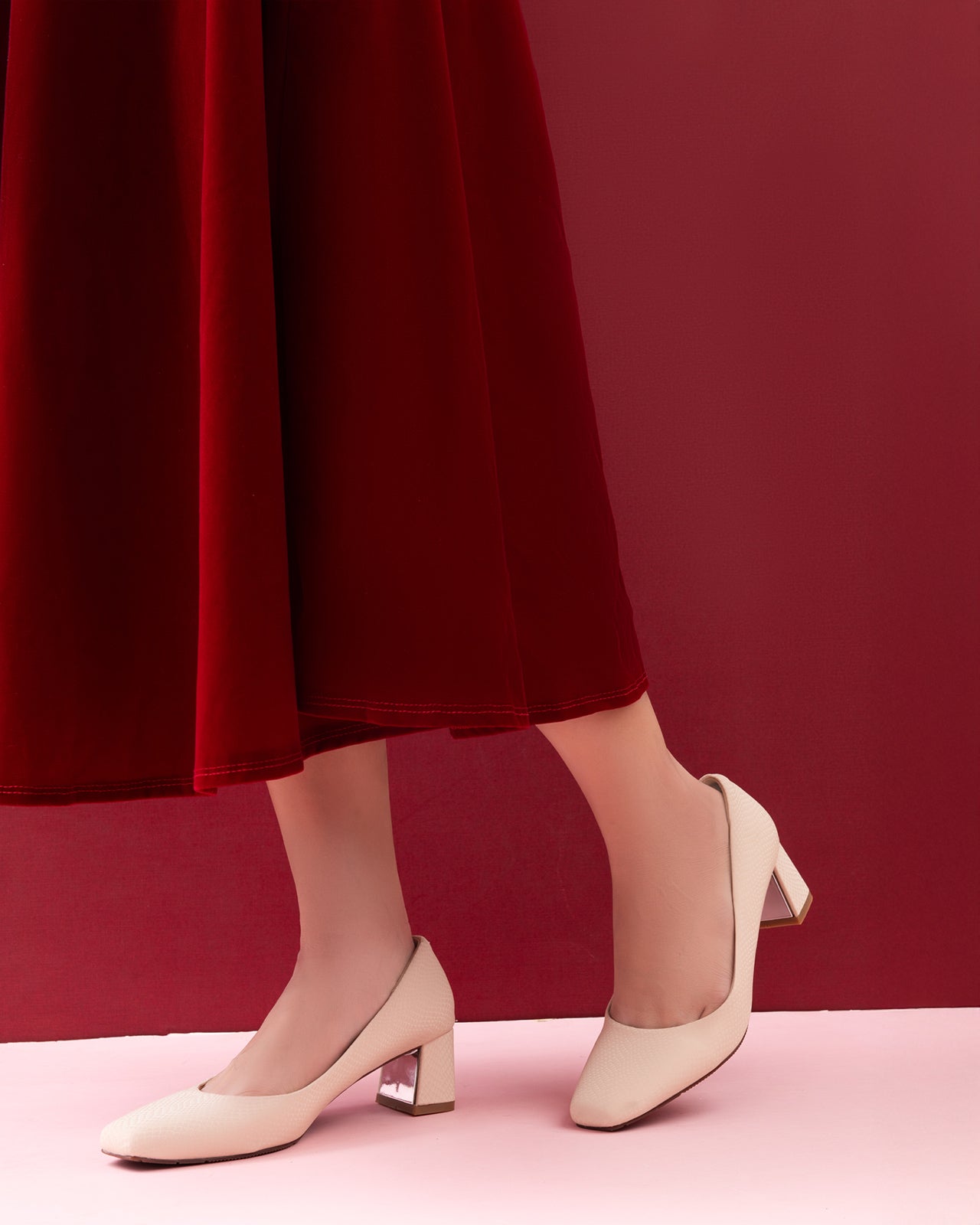 Giày Cao Gót Đông Hải Pumps Hebe Da Vân-G81S5Kem Color1First