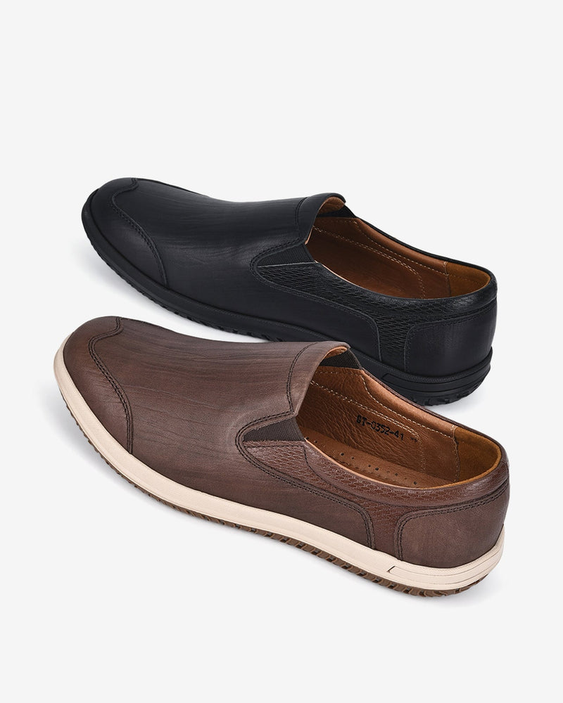 Giày Lười Nam Đông Hải Vân Da Mũi Cách Điệu-G0352-Nâu Color2