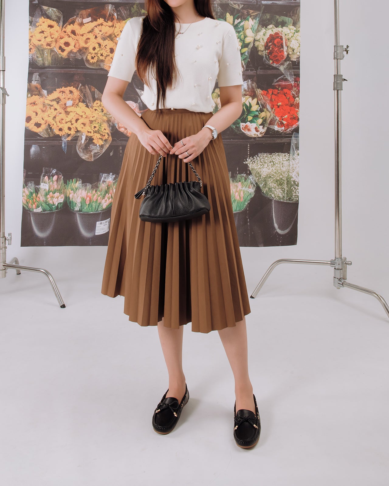 Giày Mọi Zucia Dập Ô Vuông Khóa Nơ-GHLI9Đen Color1