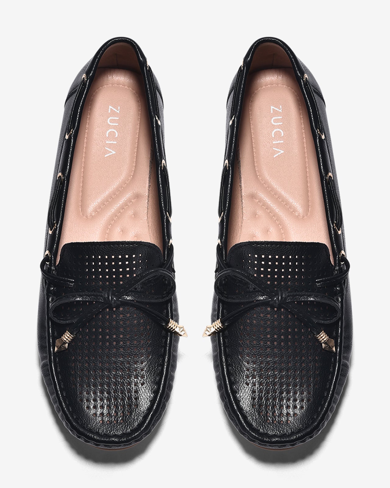 Giày Mọi Zucia Dập Ô Vuông Khóa Nơ-GHLI9Đen Color1