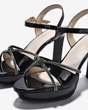 Giày Sandal Cao Gót Đông Hải Quai Đính Đá-S5843-Đen Bóng Color1