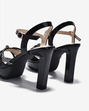 Giày Sandal Cao Gót Đông Hải Quai Đính Đá-S5843-Đen Bóng Color1