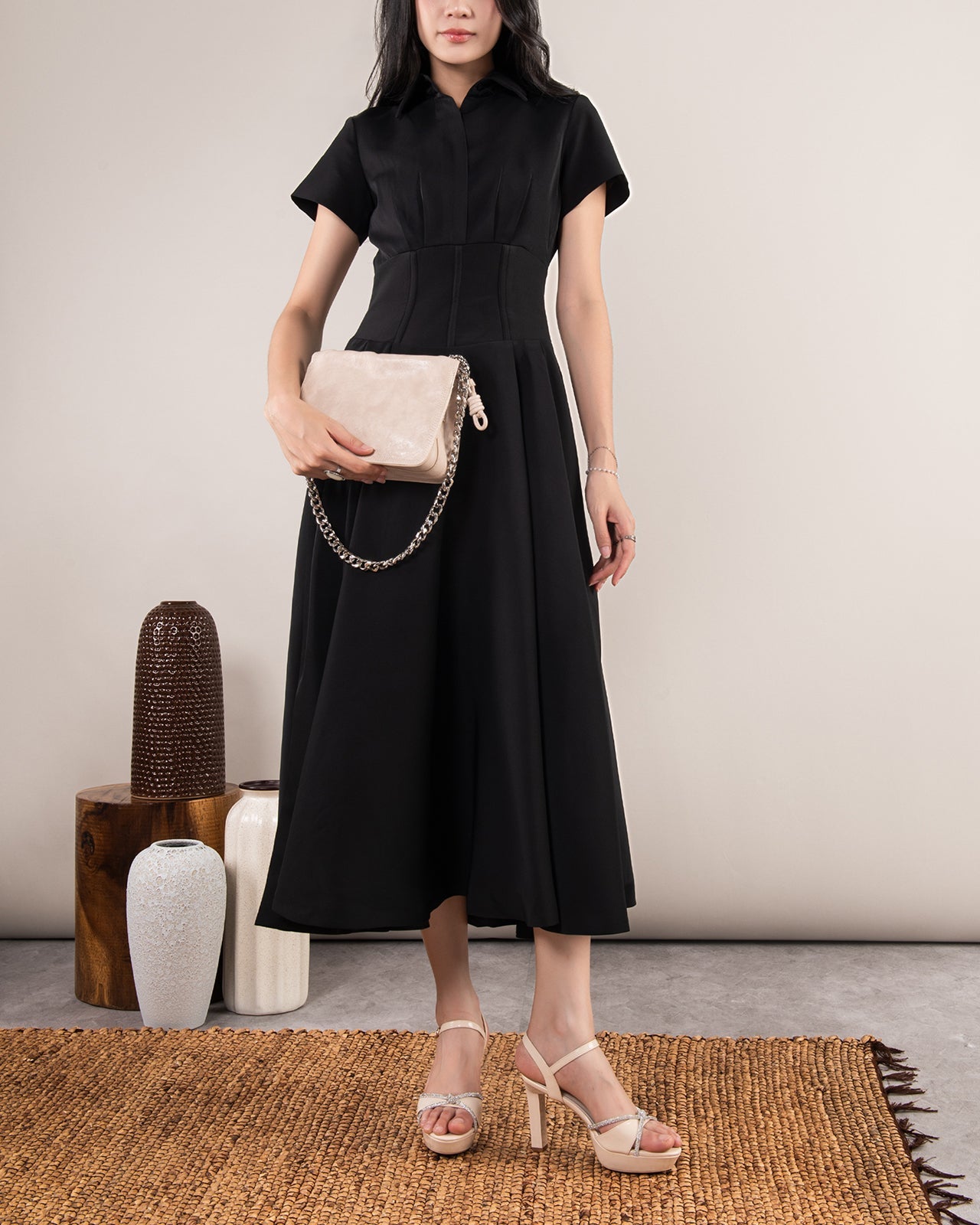 Giày Sandal Cao Gót Đông Hải Quai Đính Đá-S5843-Kem Bóng Color1