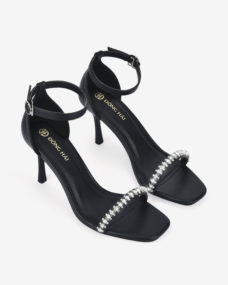 Giày Sandal Cao Gót Đông Hải Ankle-Strap Quai Mảnh Phối Đá-S81Q3Đen Color2