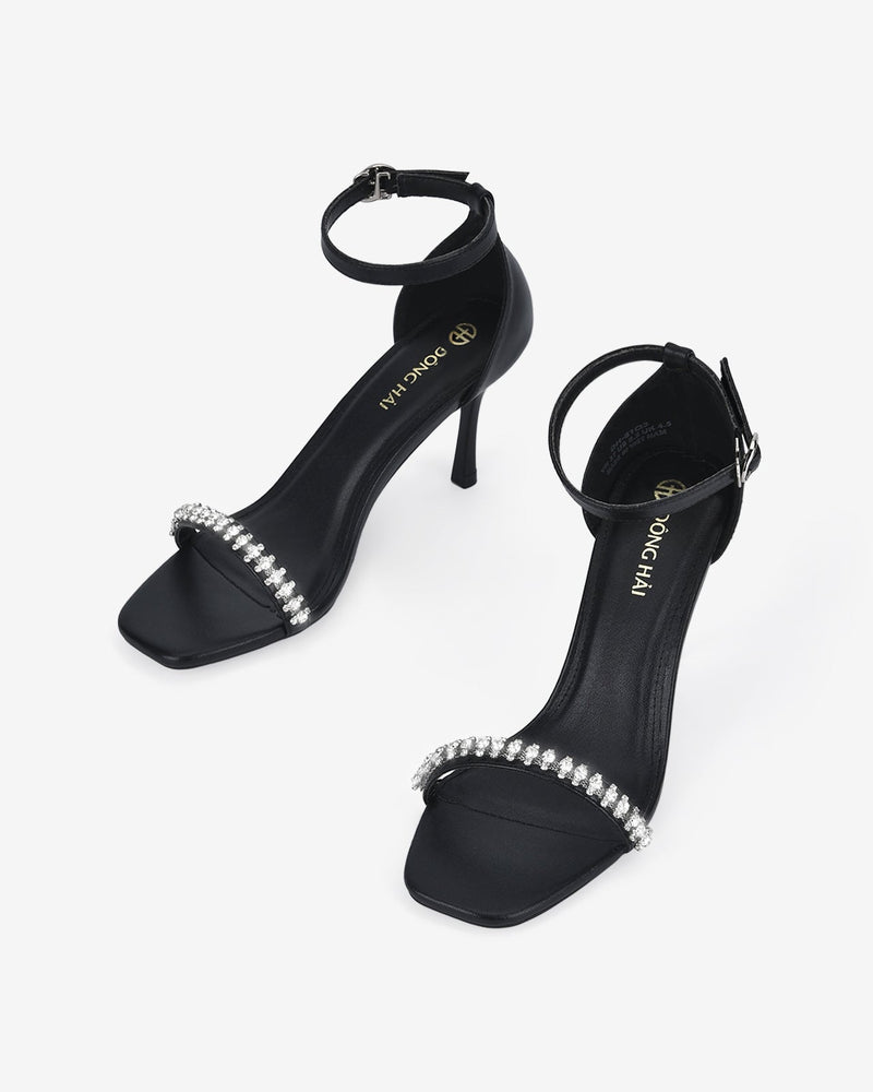 Giày Sandal Cao Gót Đông Hải Ankle-Strap Quai Mảnh Phối Đá-S81Q3Đen Color2