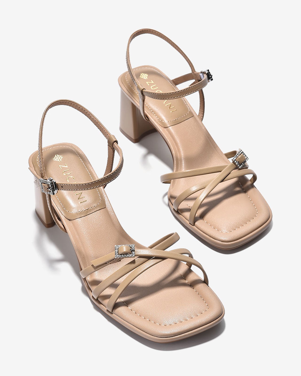 Giày Sandal Cao Gót Zuciani Thiết Kế Ankle Strap-SCL02Kem Color1