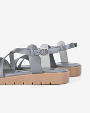 Giày Sandals Nữ Đông Hải Quai Ngang Da Dập Vân-S7428Xám Color1