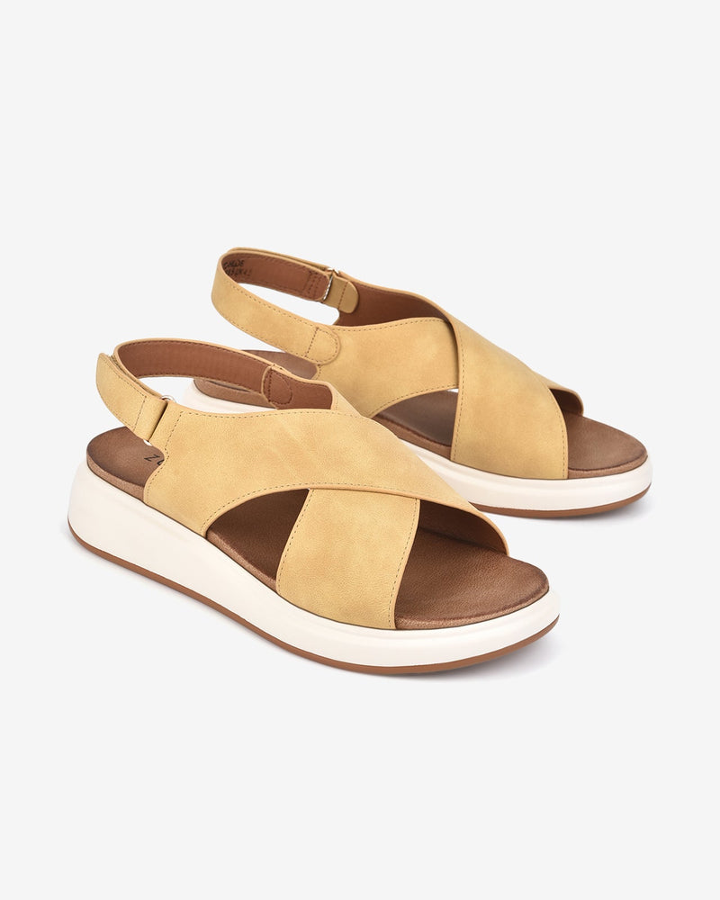 Giày Sandal Zucia Đế Bằng Quai Đôi Đan Chéo-SHLD6-Vàng Color1