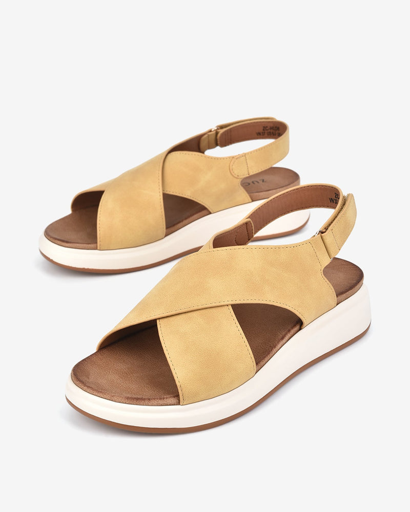 Giày Sandal Zucia Đế Bằng Quai Đôi Đan Chéo-SHLD6-Vàng Color1