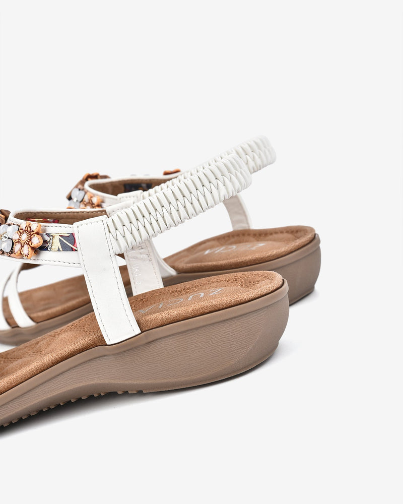 Giày Sandal Zucia Quai T-Strap Đính Hoa-SHLE3-Trắng Color1