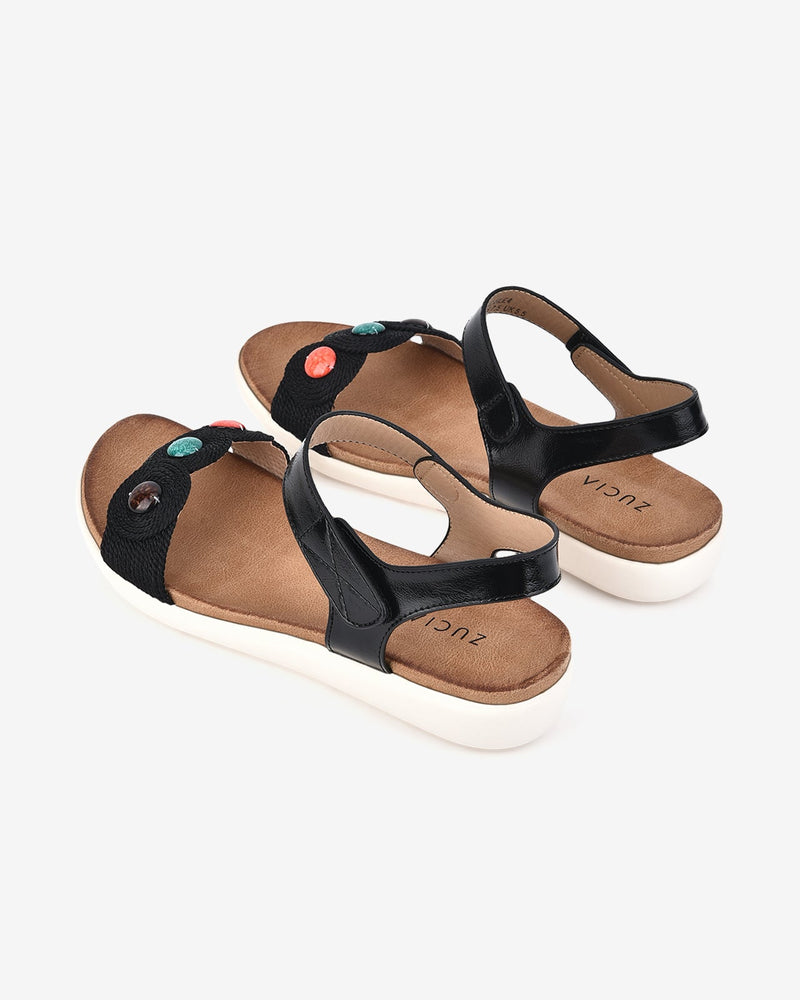 Giày Sandal Zucia Quai Tròn Cách Điệu Đính Hạt-SHLE4-Đen Color2