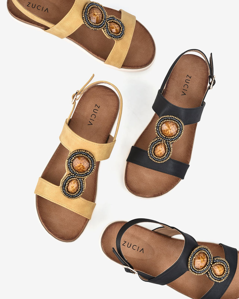 Giày Sandal Zucia Đính Đá Phối Cườm-SHLE5-Đen Color1