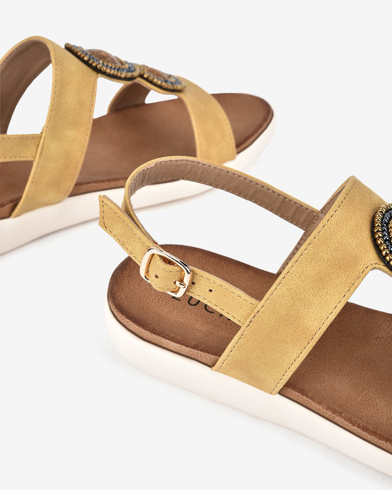 Giày Sandal Zucia Đính Đá Phối Cườm-SHLE5-Vàng Color1