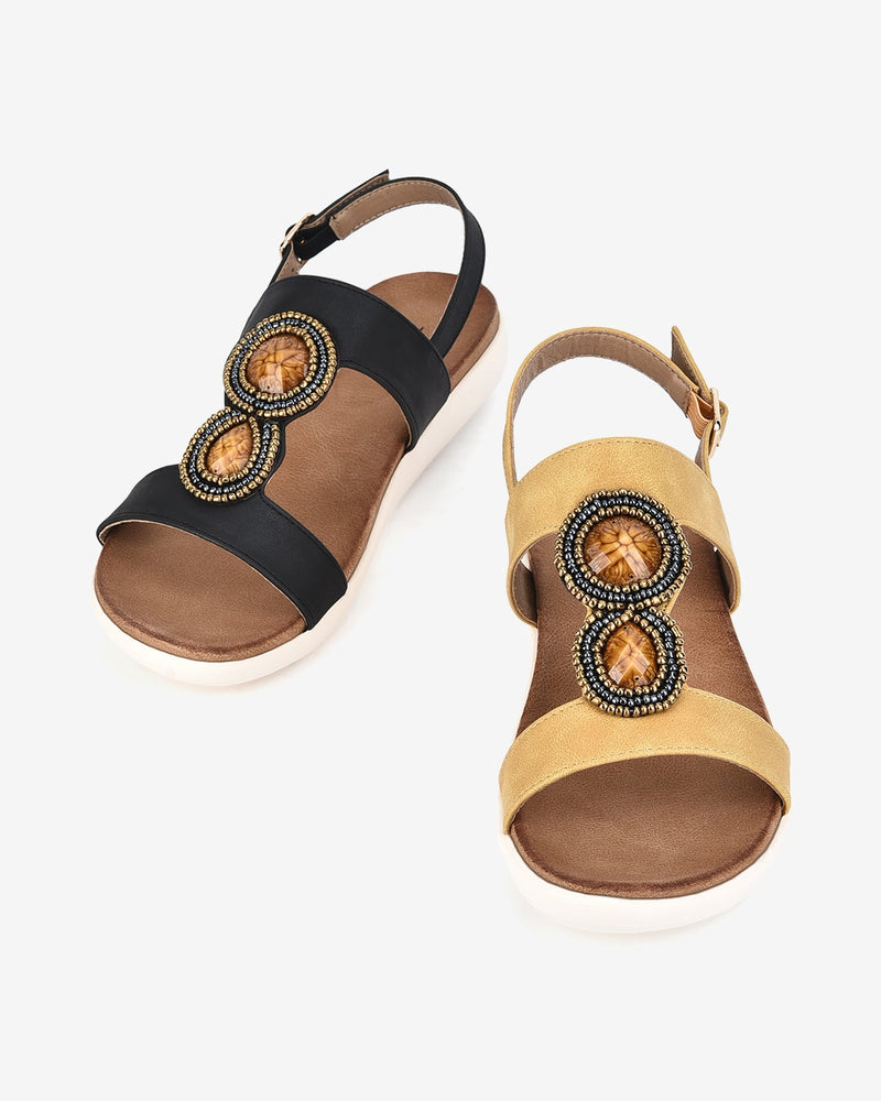 Giày Sandal Zucia Đính Đá Phối Cườm-SHLE5-Vàng Color2