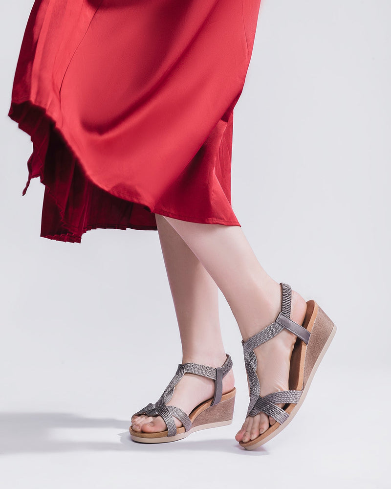 Giày Sandal Xuồng Zucia Quai Cách Điệu Ánh Nhũ-SHLD3-Xám Color1