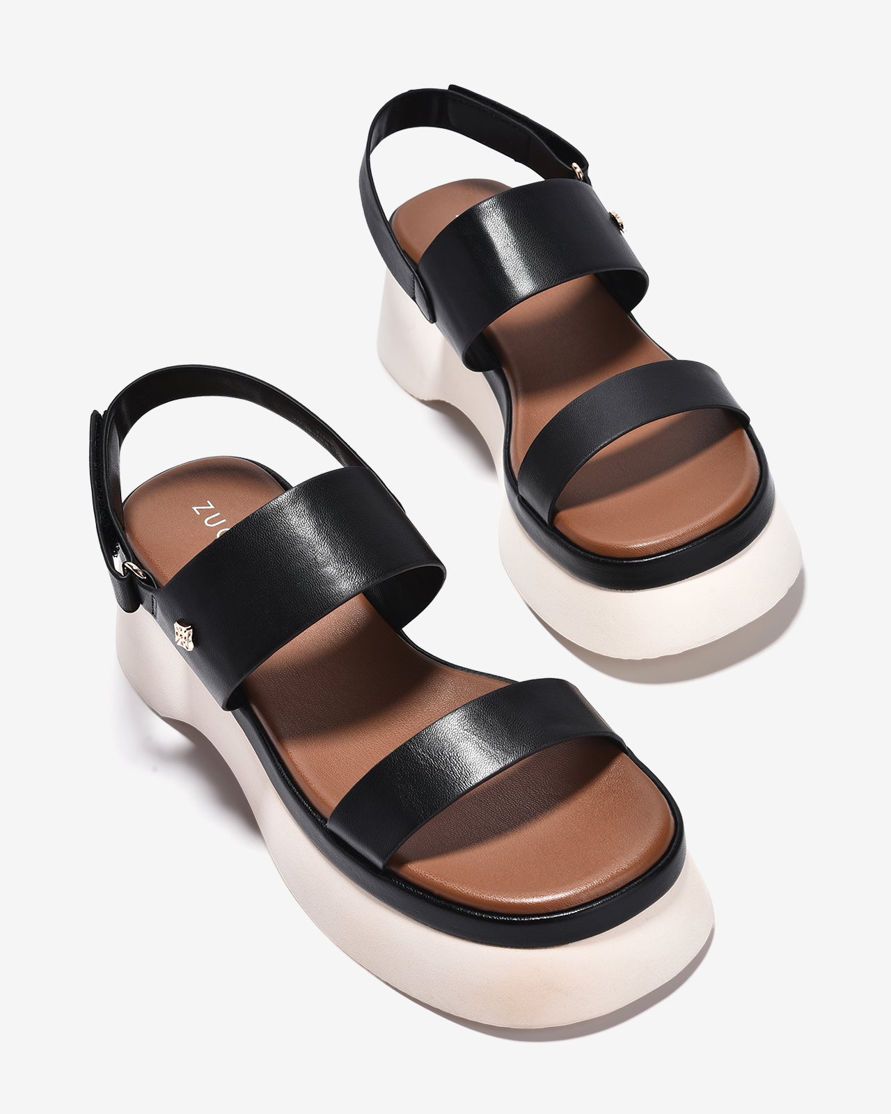 Sandal Xuồng Zucia Hai Quai Ngang Đính Logo-STH99Đen Color1