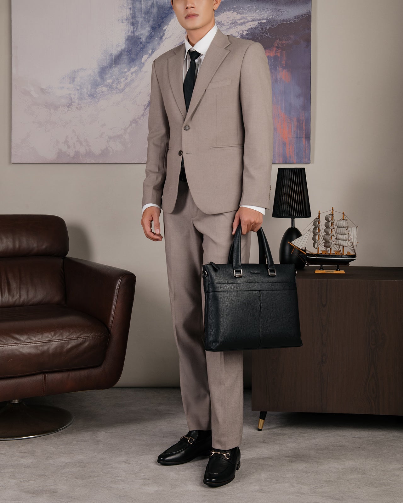 Giày Tây Nam Zuciani Quai Ngang Khoá Kim Loại-GRW01-Đen Color1