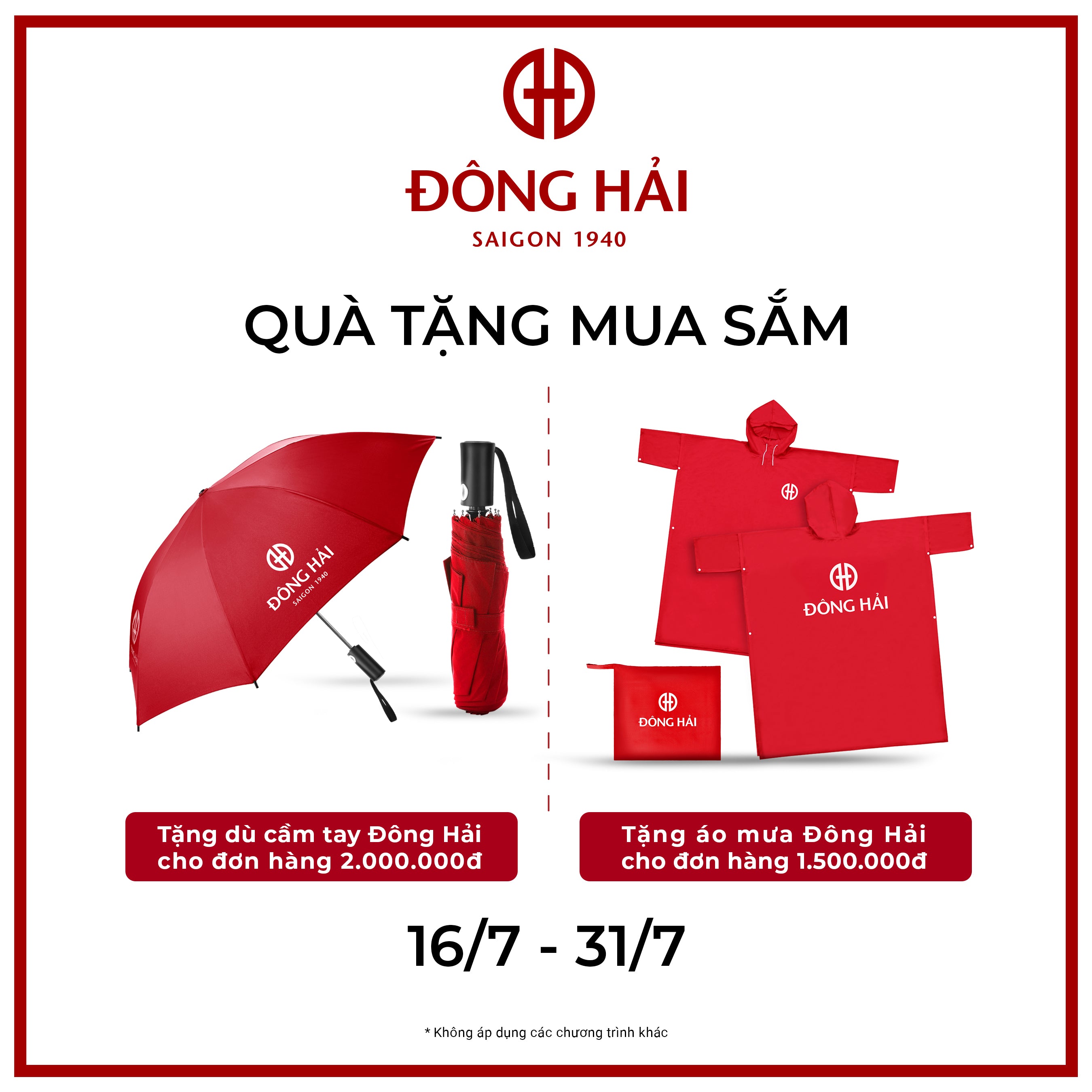 TẶNG ÁO MƯA VÀ DÙ CẦM TAY KHI MUA SẮM TẠI ĐÔNG HẢI