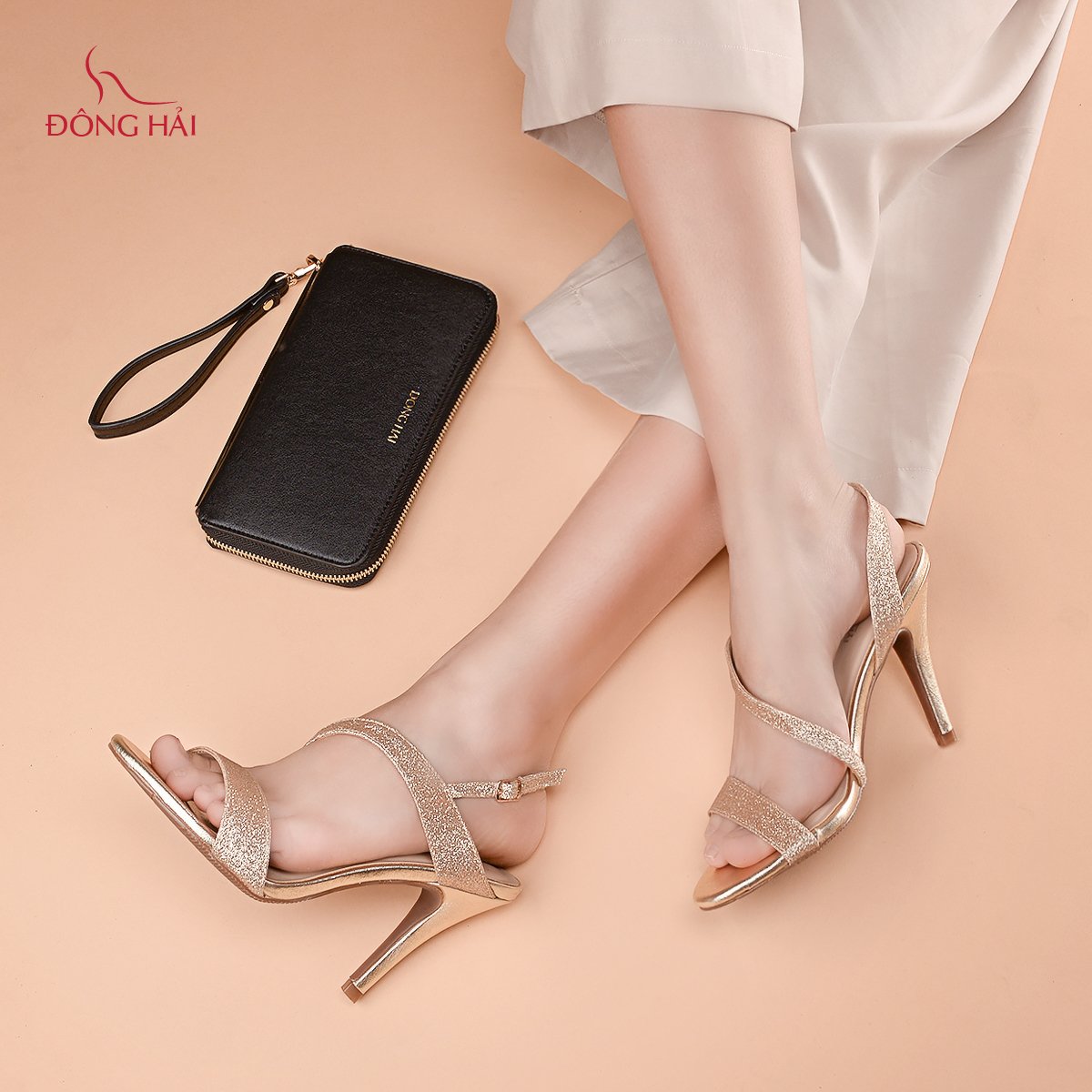 Giày Sandal Cao Gót Nữ Đông Hải S85G2 Vàng