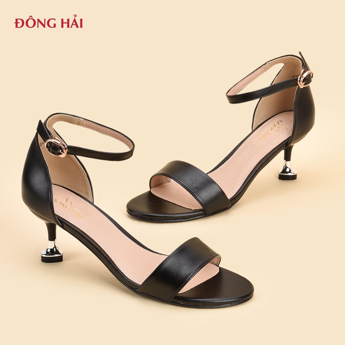 Giày Sandal Nữ Cao Gót Đông Hải S7155 Đen