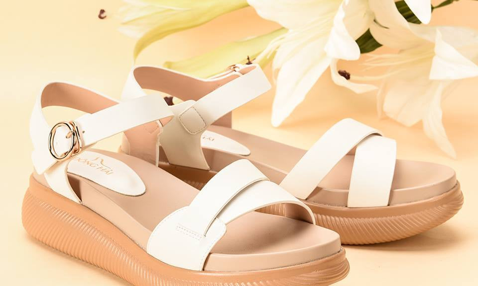Giày Sandal Nữ Đế Xuồng Đông Hải S85K7 Trắng