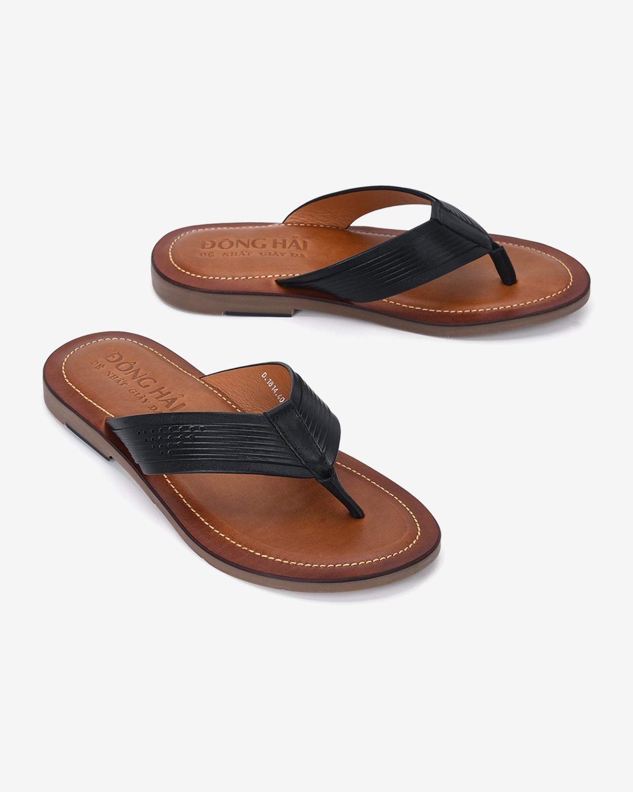 Dép Kẹp Da Dập Vân Sọc-D1814Đen Color2