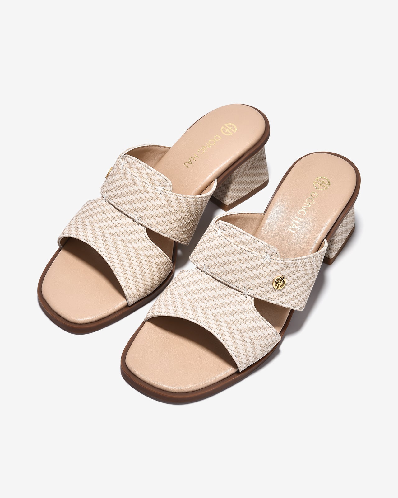 Dép Cao Gót Đông Hải Quai Đan Phối Màu-D32G3-Kem Color1