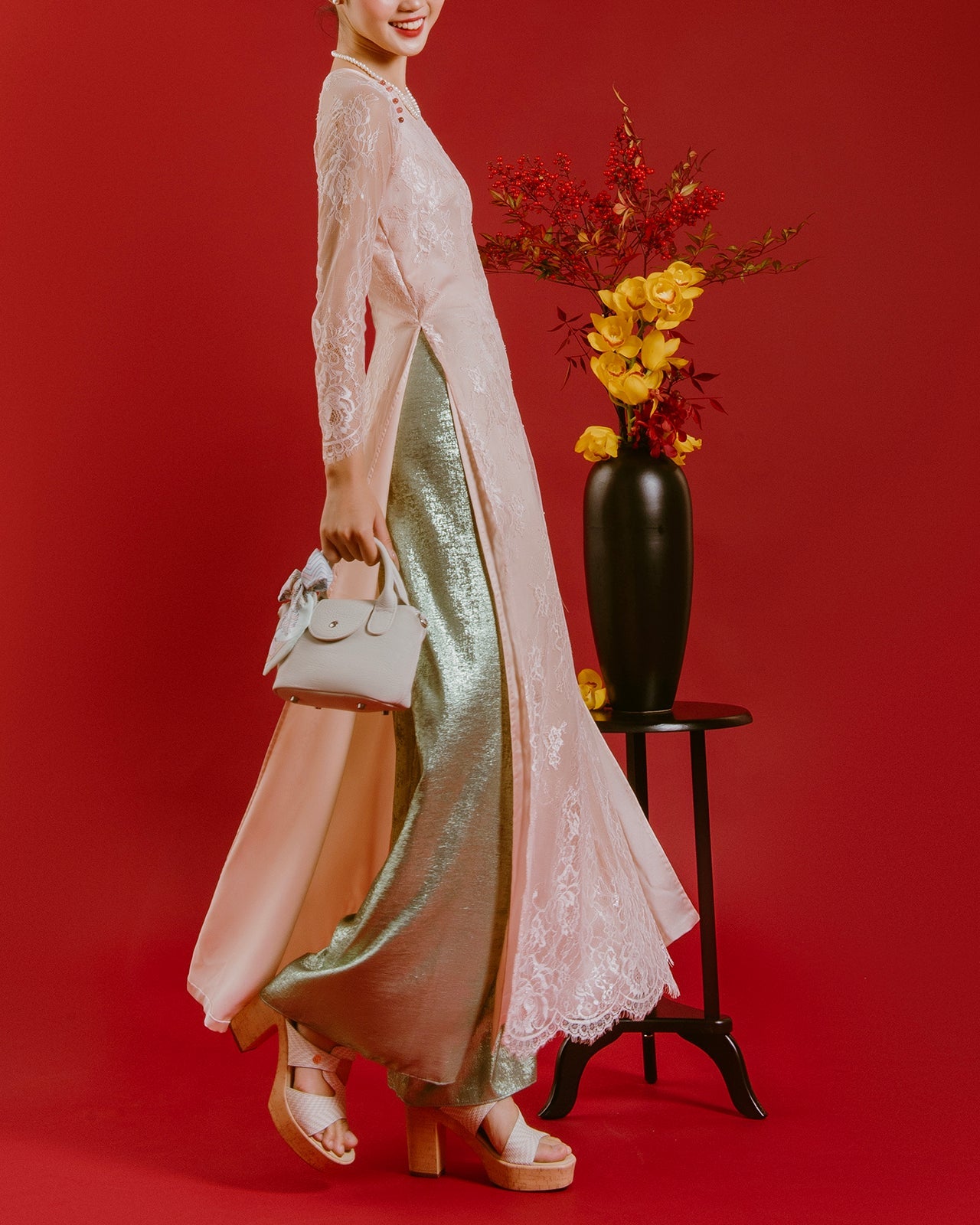 Dép Cao Gót Nữ Đông Hải Đế Vuông Vân Gỗ Quai Xoắn-D32G9Kem Color1