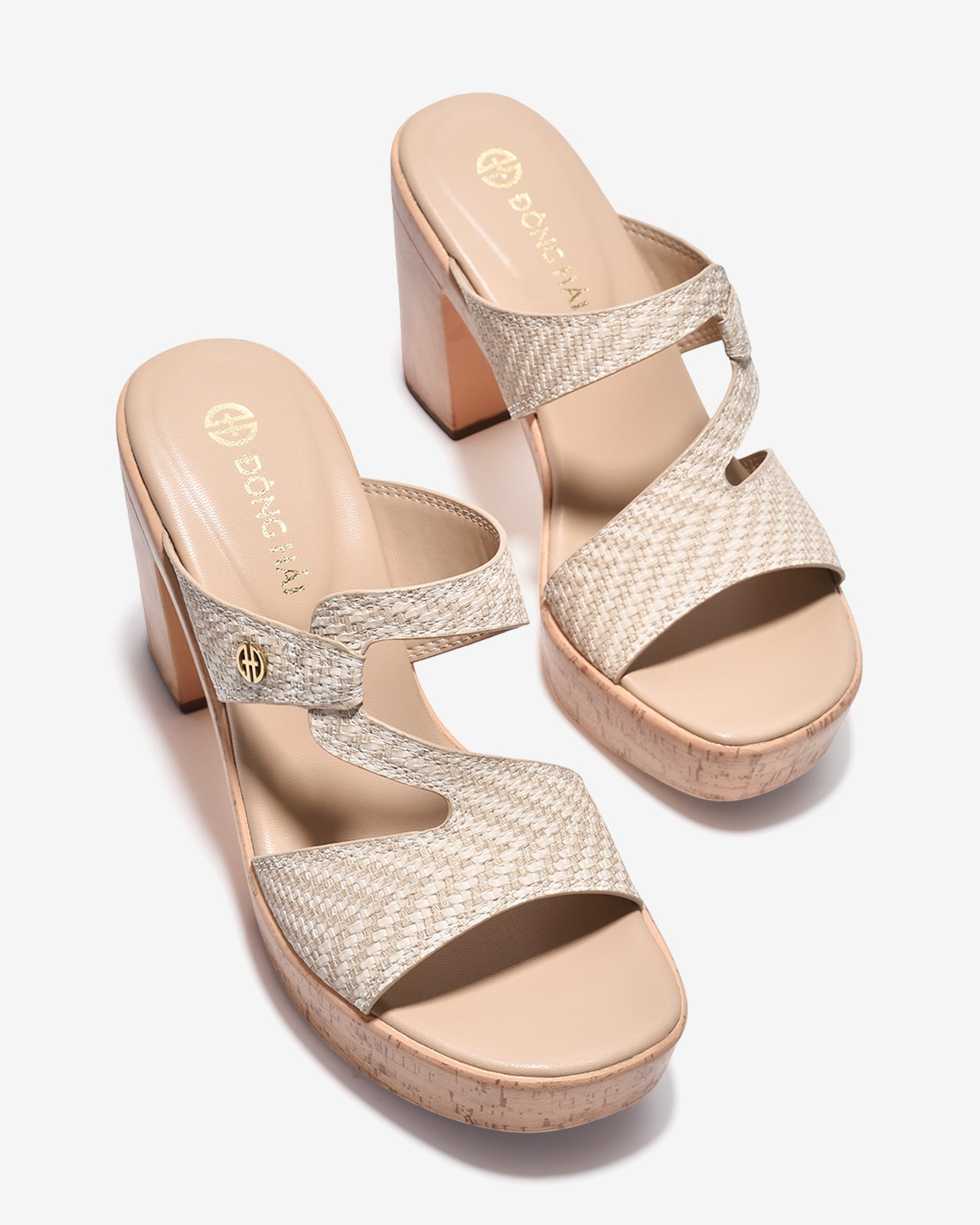 Dép Cao Gót Nữ Đông Hải Đế Vuông Vân Gỗ Quai Xoắn-D32G9-Kem Color1