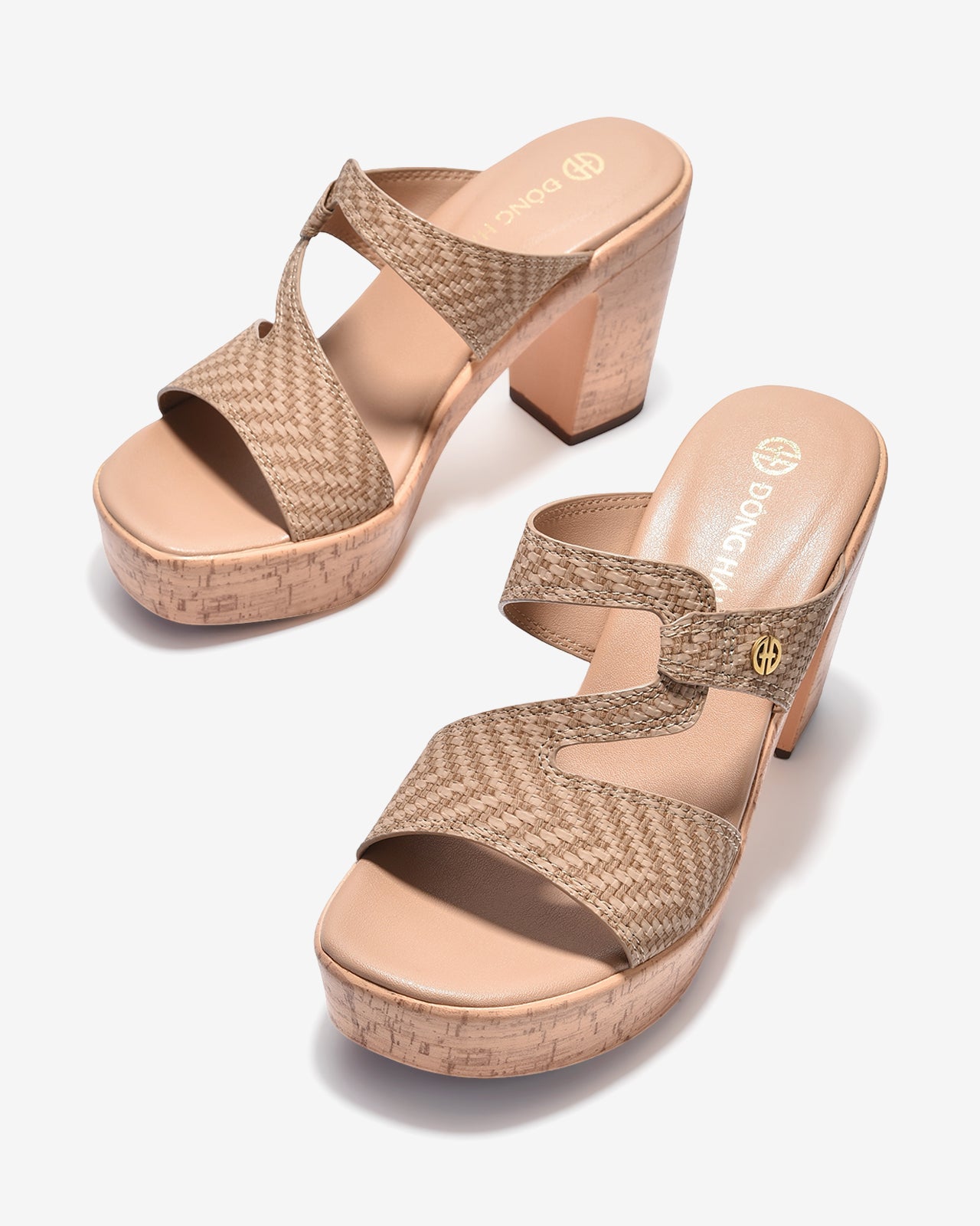 Dép Cao Gót Nữ Đông Hải Đế Vuông Vân Gỗ Quai Xoắn-D32G9-Nâu Color1