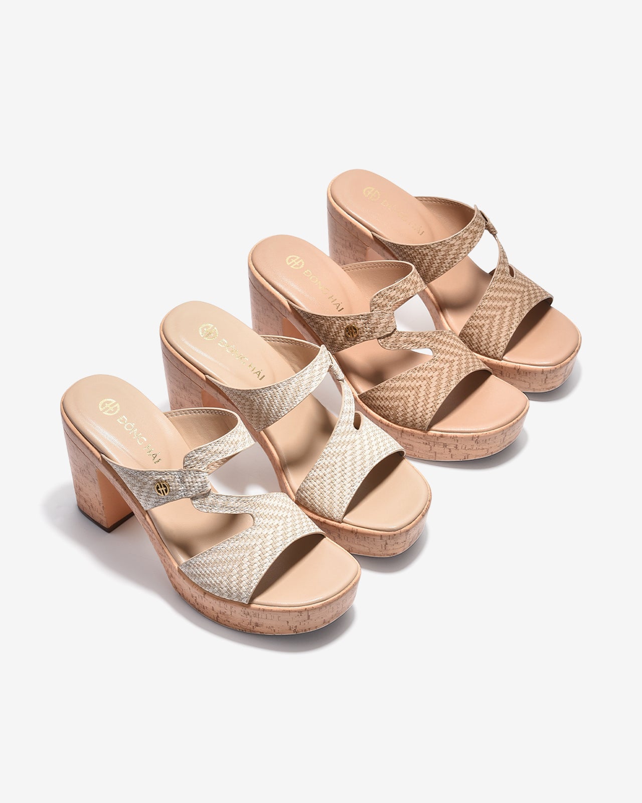 Dép Cao Gót Nữ Đông Hải Đế Vuông Vân Gỗ Quai Xoắn-D32G9Nâu Color1