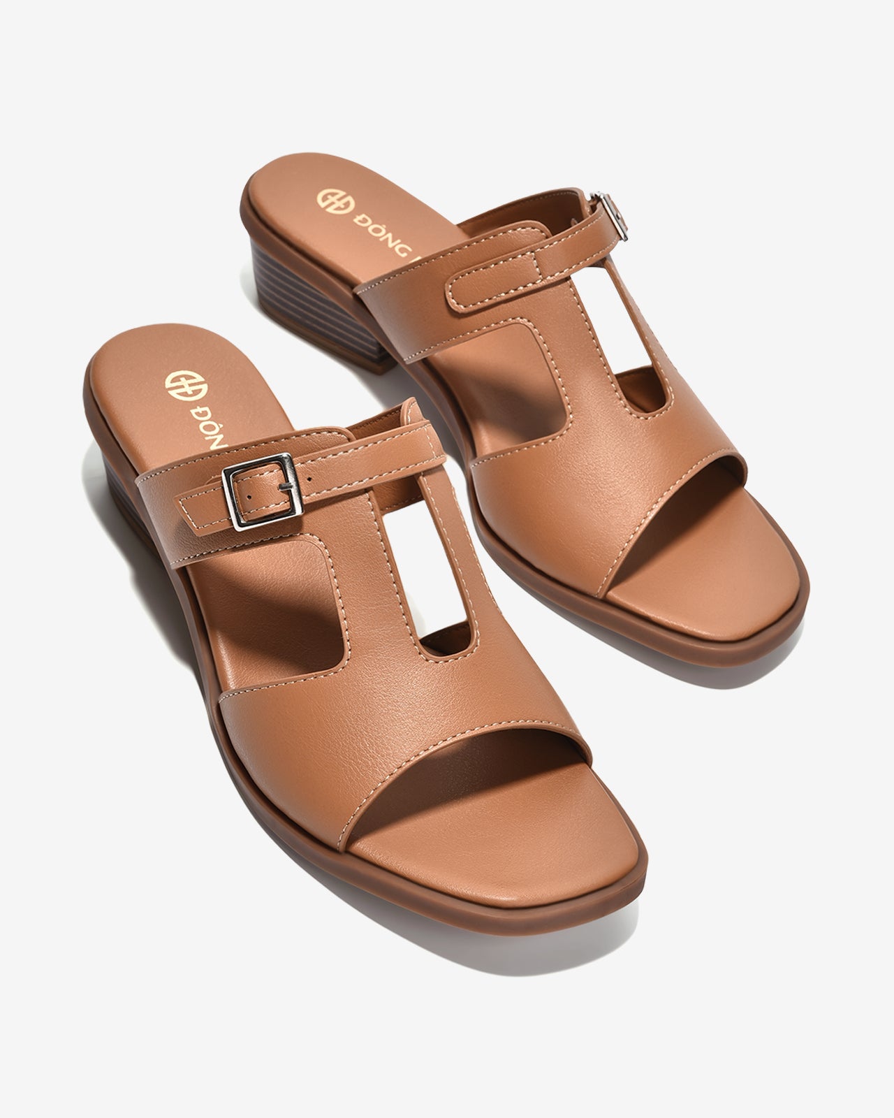 Dép Cao Gót Đông Hải Quai T-Strap-D32H2Bò Color1