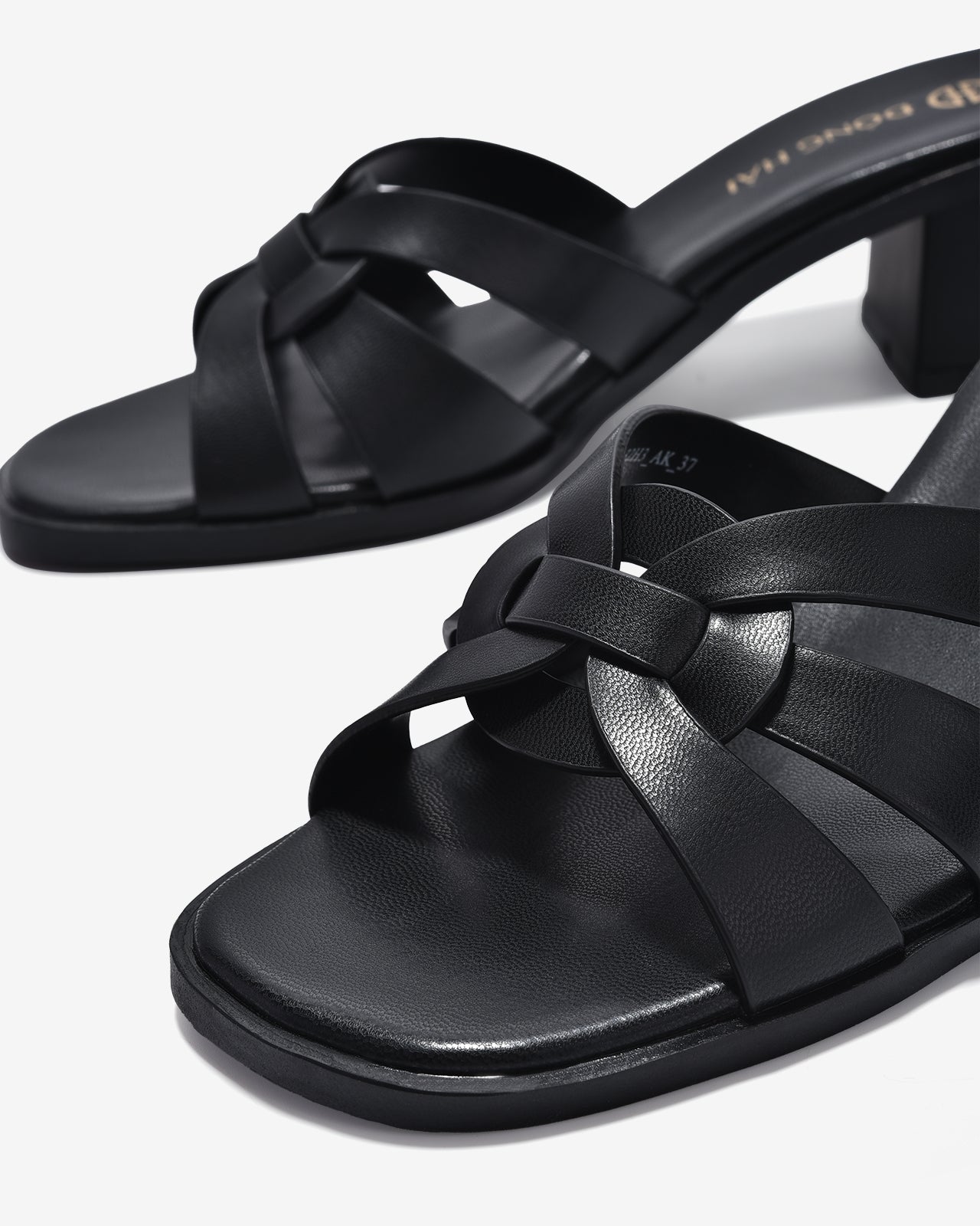 Dép Cao Gót Đông Hải Quai Xoắn Cách Điệu-D32H3-Đen Color1