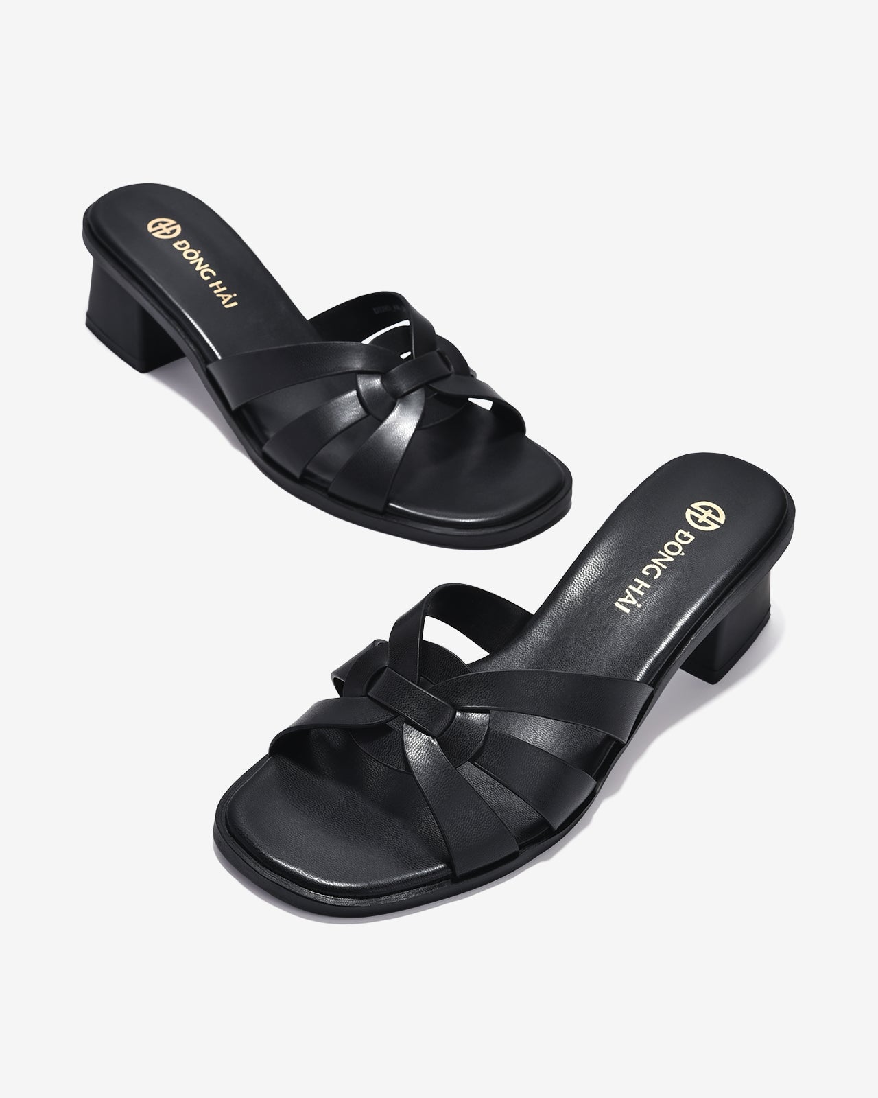 Dép Cao Gót Đông Hải Quai Xoắn Cách Điệu-D32H3-Đen Color1