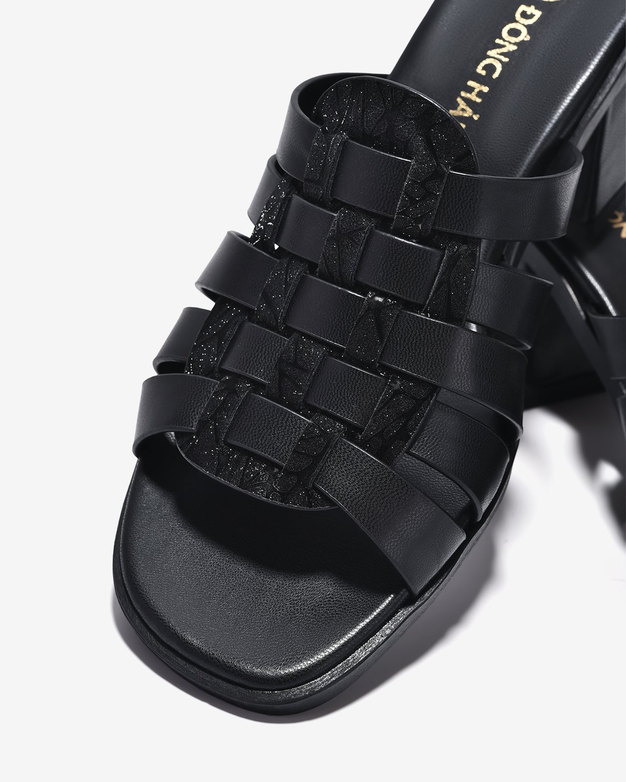 Dép Cao Gót Đông Hải Quai Đan Ngang Phối Ánh Kim-D32H4Đen Color1