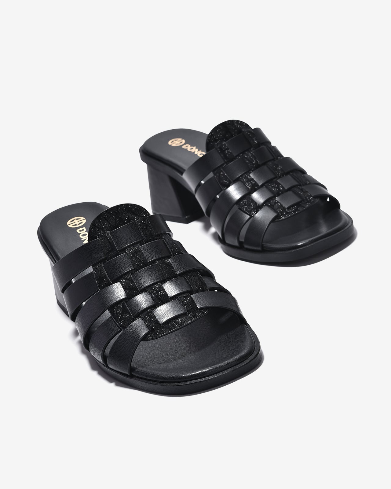 Dép Cao Gót Đông Hải Quai Đan Ngang Phối Ánh Kim-D32H4Đen Color1