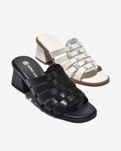 Dép Cao Gót Đông Hải Quai Đan Ngang Phối Ánh Kim-D32H4Đen Color1