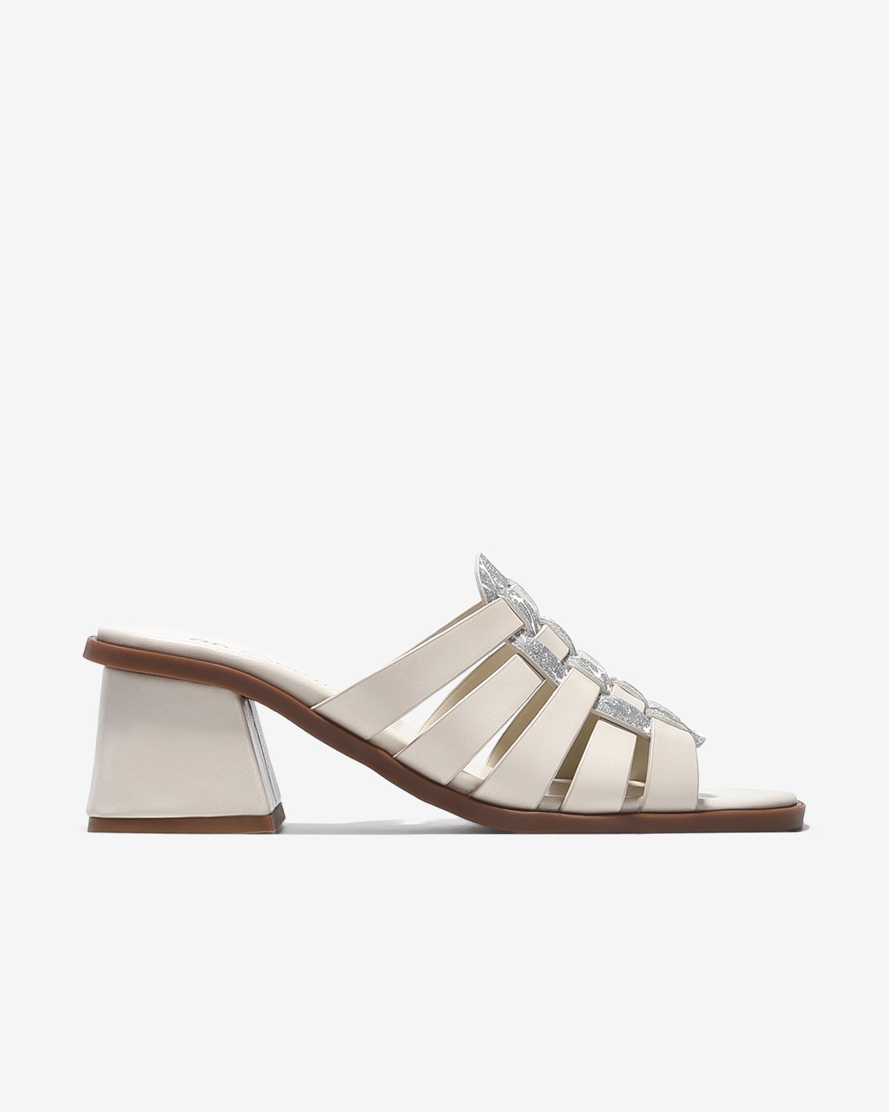 Dép Cao Gót Đông Hải Quai Đan Ngang Phối Ánh Kim-D32H4-Kem Color1First