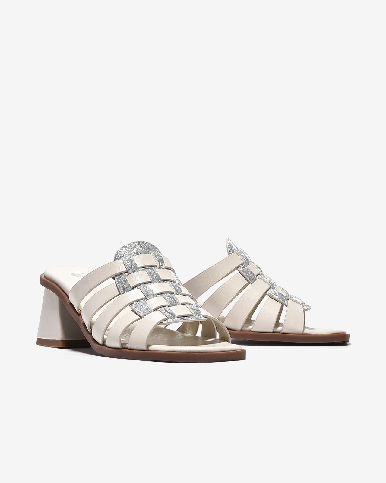 Dép Cao Gót Đông Hải Quai Đan Ngang Phối Ánh Kim-D32H4-Kem Color1