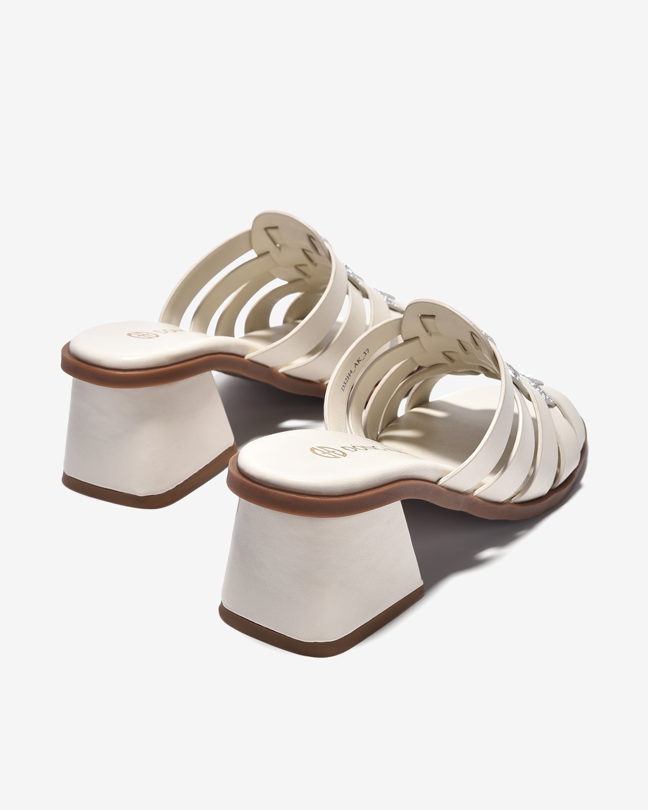 Dép Cao Gót Đông Hải Quai Đan Ngang Phối Ánh Kim-D32H4-Kem Color1