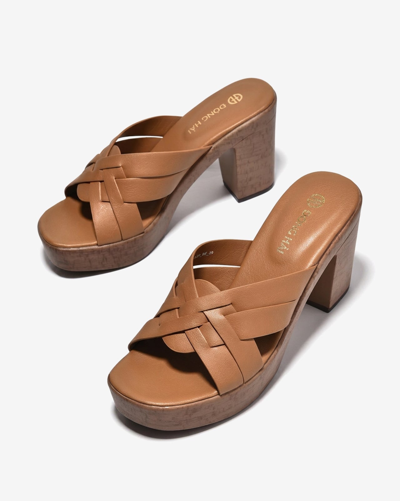 Dép Cao Gót Đông Hải Quai Đôi Đan Đế Phối-D32I9-Bò Color1