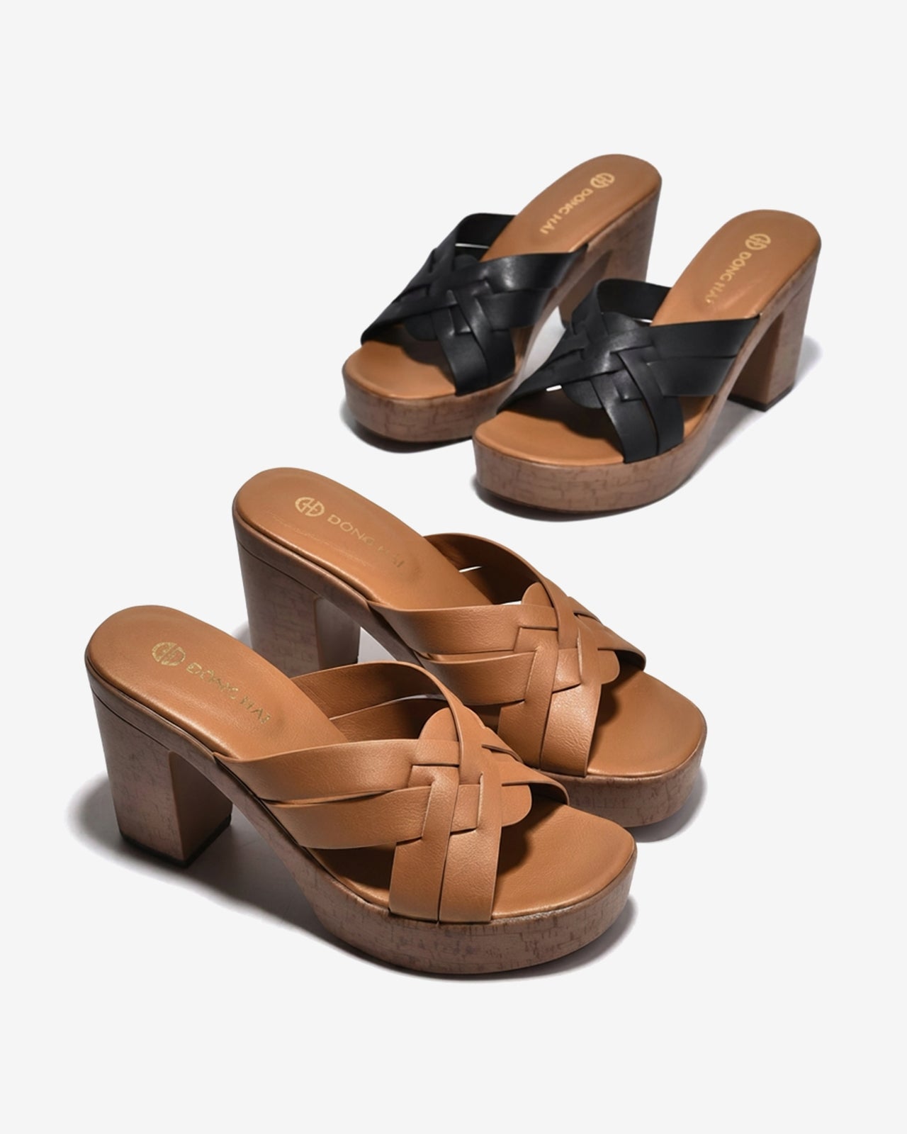 Dép Cao Gót Đông Hải Quai Đôi Đan Đế Phối-D32I9Bò Color1