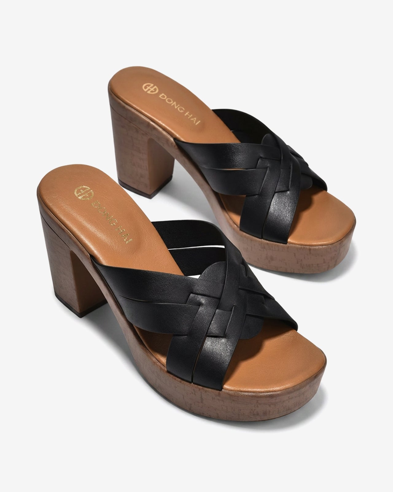 Dép Cao Gót Đông Hải Quai Đôi Đan Đế Phối-D32I9-Đen Color1
