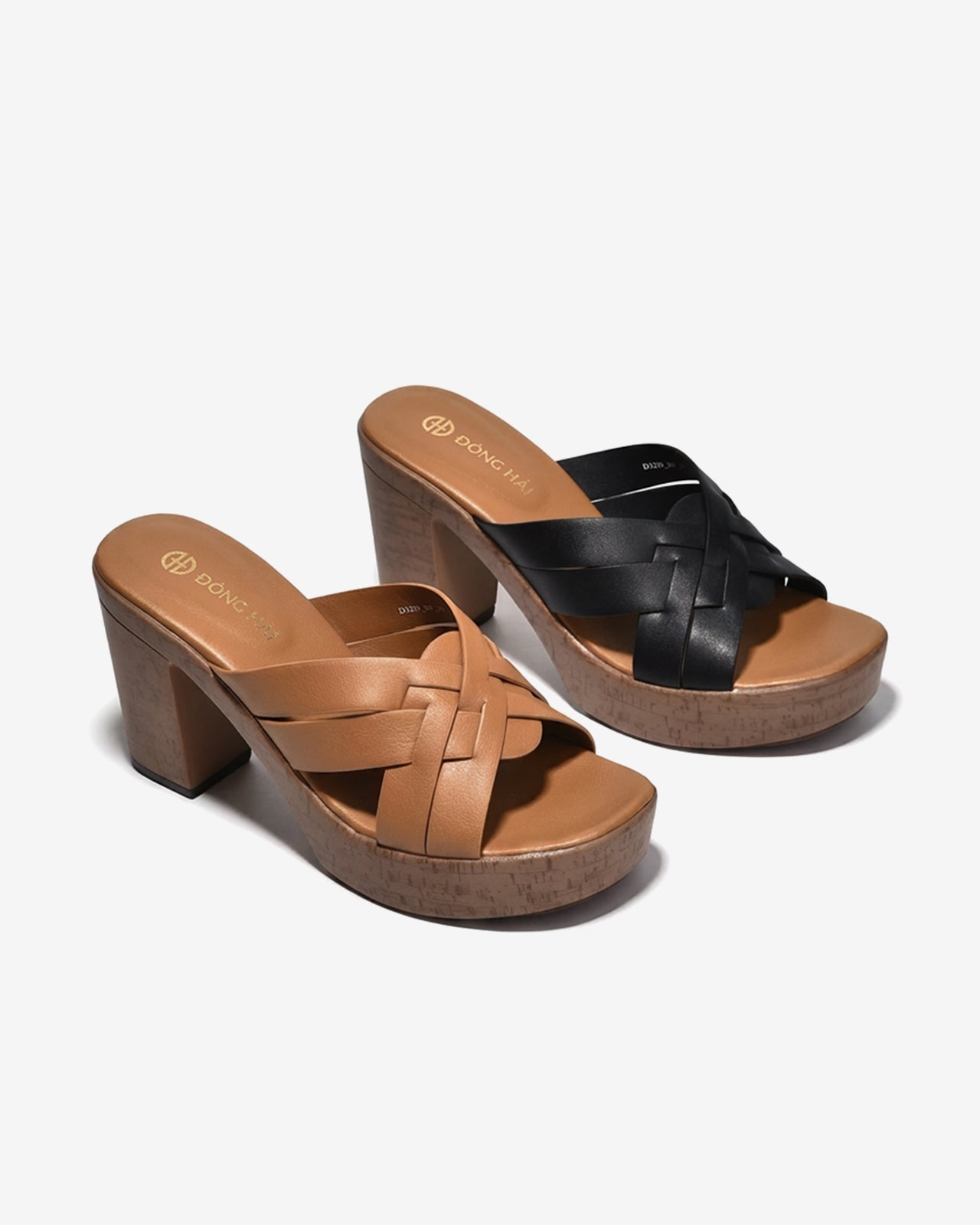 Dép Cao Gót Đông Hải Quai Đôi Đan Đế Phối-D32I9-Đen Color1