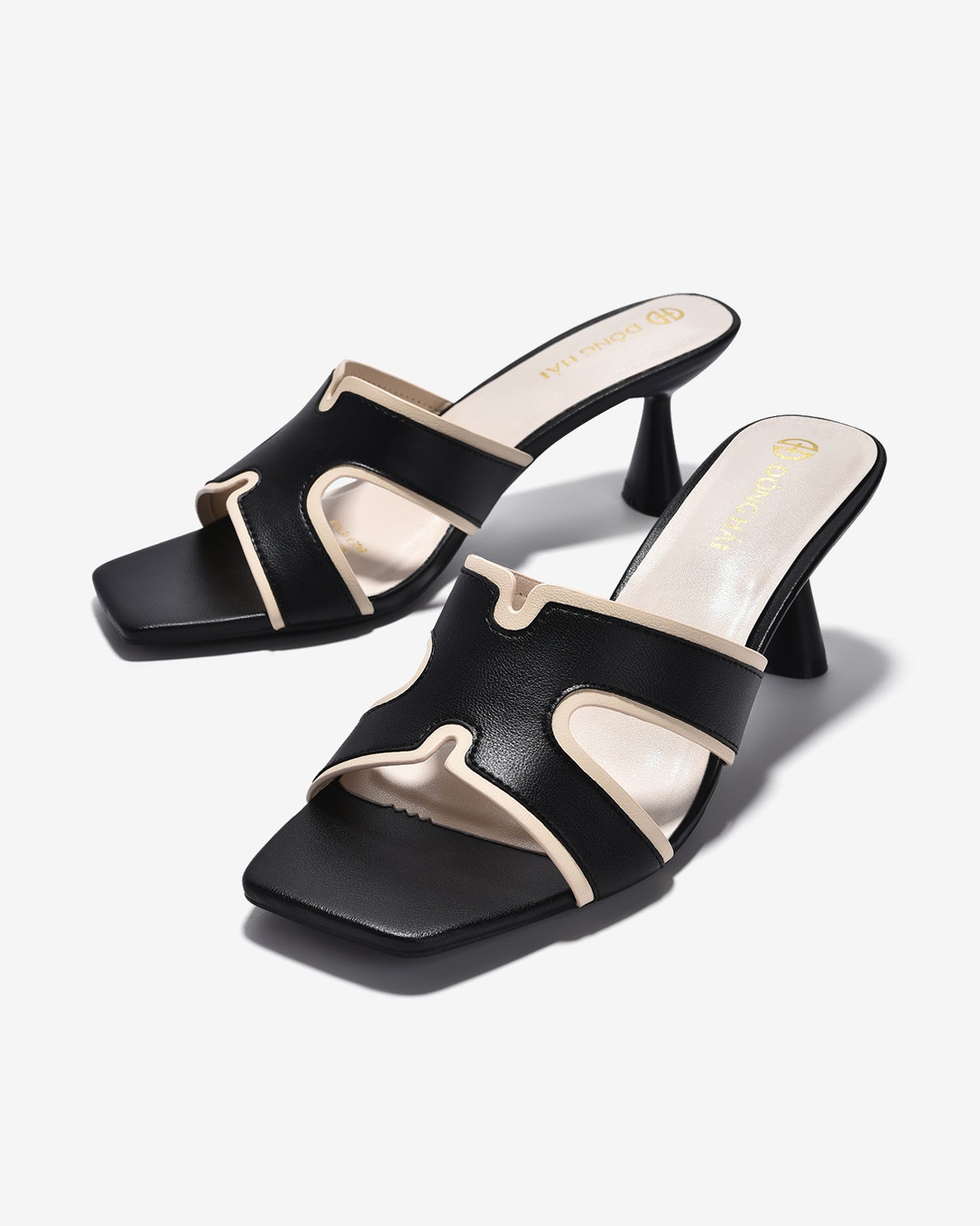 Dép Cao Gót Đông Hải Quai Phối Màu-D5840Đen Color1